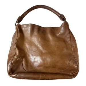 Frye Brown Leather Melissa Stitch Hobo Shoulder Bag Cognac Brown
